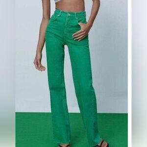 Zara wide leg green jeans
